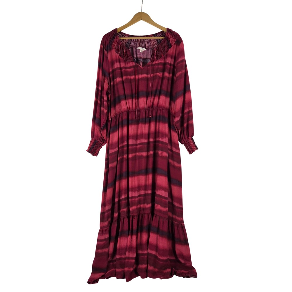 Terra & Sky Womens 2X Tuscan Rose Tie Dye Smocked Maxi Dress Boho Comfy
